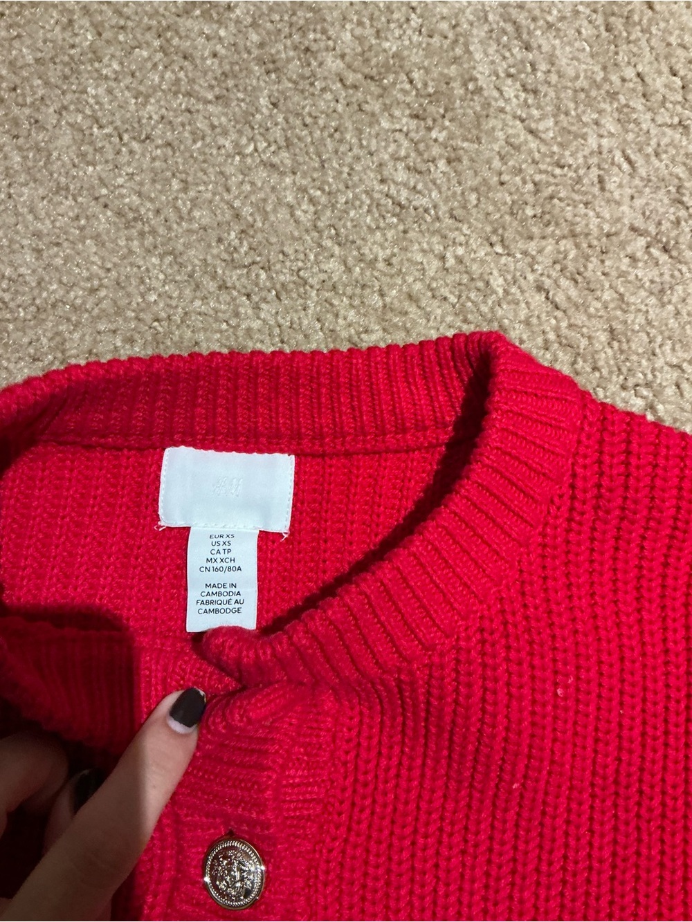 H&M Bright Red Ribbed Button-Front Cardigan - Picture 3 of 5